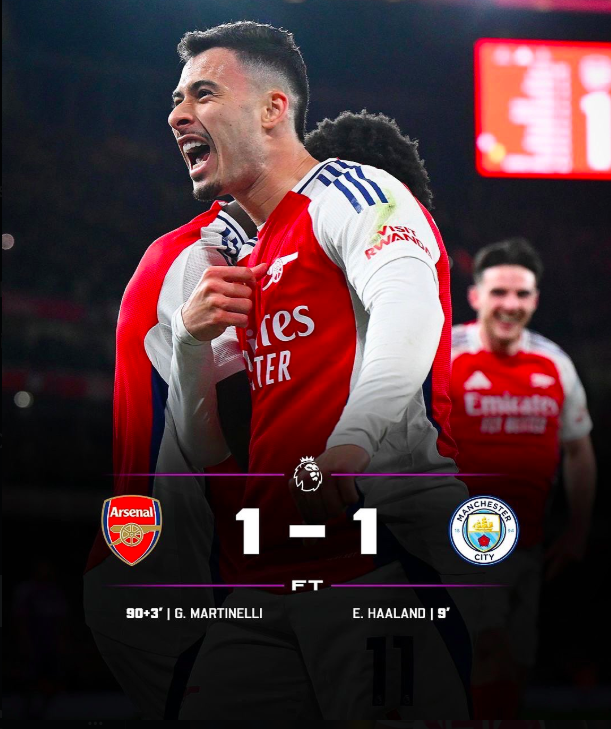 Arsenal Secures Stoppage-Time Draw Against Manchester City